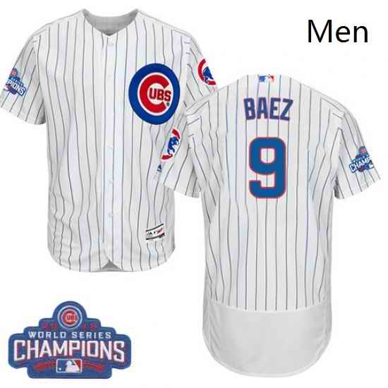 Mens Majestic Chicago Cubs 9 Javier Baez White 2016 World Series Champions Flexbase Authentic Collection MLB Jersey